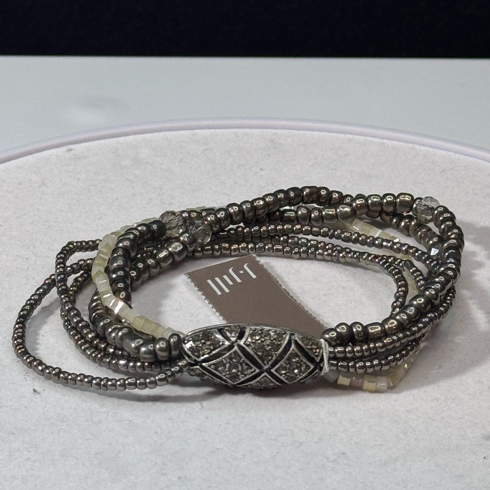 J Jill Hematite Marquisite Beaded Stretch Statement Bracelet - Picture 3 of 9